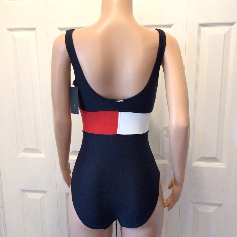 Tommy Hilfiger Womens Navy Red White Iconic Logo 1pc Swimsuit Size Small - Picture 4 of 12
